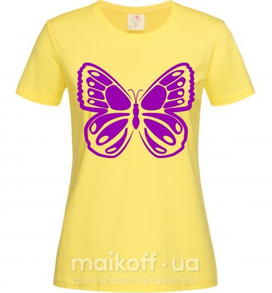 Женская футболка Фиолетовая бабочка одноцвет Лимонный фото