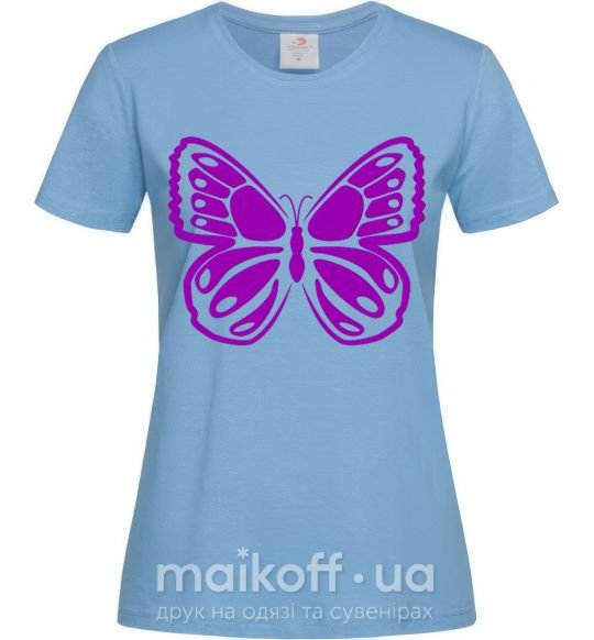 Женская футболка Фиолетовая бабочка одноцвет Голубой фото