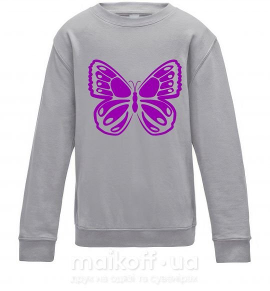 Детский Свитшот Фиолетовая бабочка одноцвет Серый меланж фото