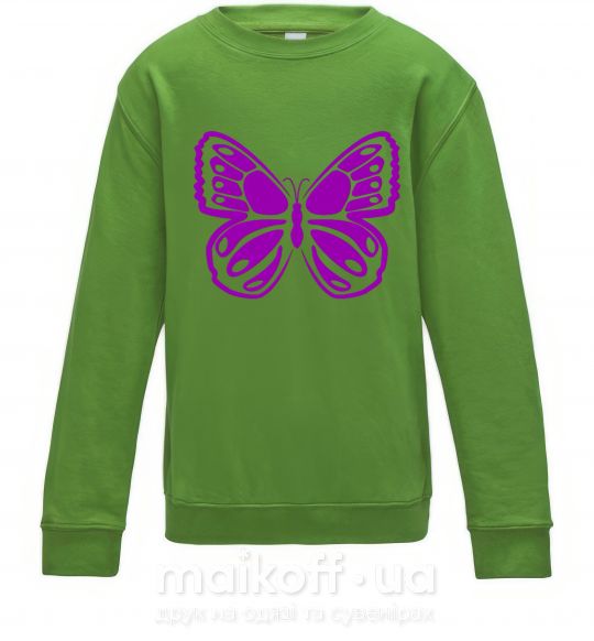 Детский Свитшот Фиолетовая бабочка одноцвет Лаймовый фото