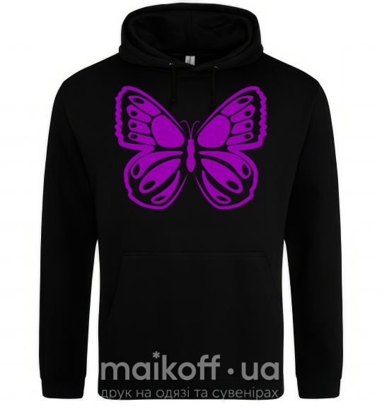 Мужская толстовка (худи) Фиолетовая бабочка одноцвет Черный фото