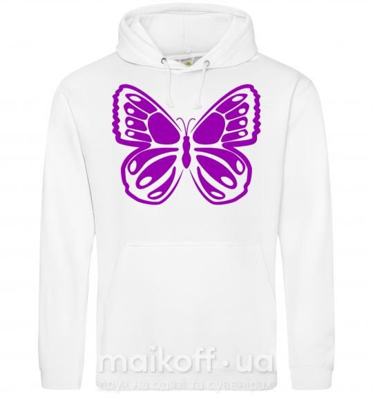 Мужская толстовка (худи) Фиолетовая бабочка одноцвет Белый фото
