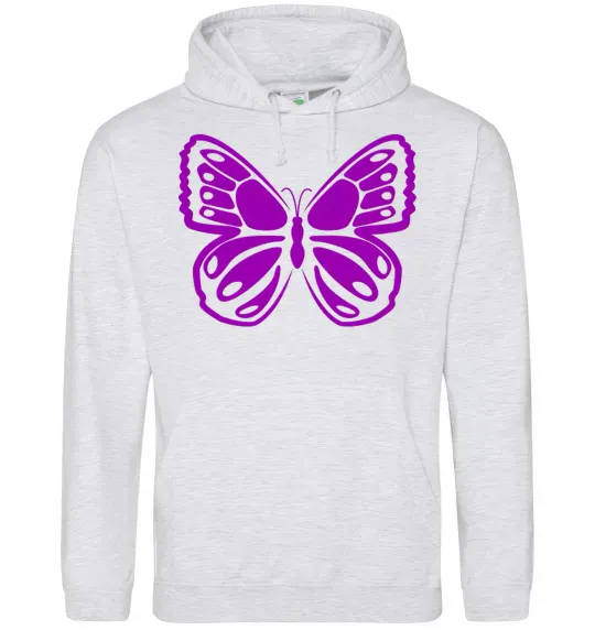 Мужская толстовка (худи) Фіолетовий метелик Серый меланж фото