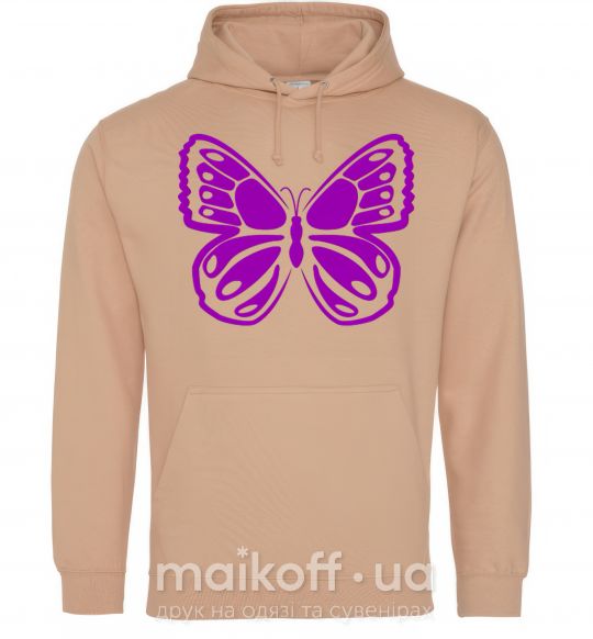 Чоловіча толстовка (худі) Фиолетовая бабочка одноцвет Пісочний фото
