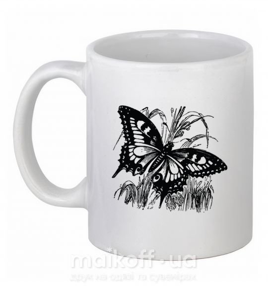 Чашка керамічна Butterfly in plants Білий фото