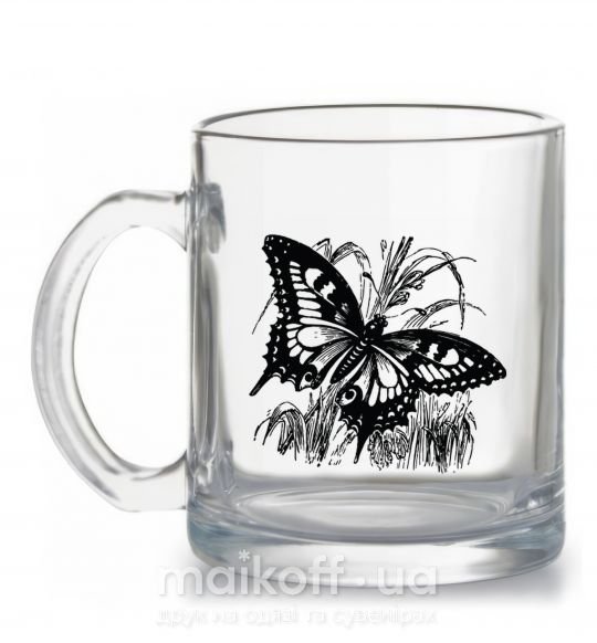 Чашка скляна Butterfly in plants Прозорий фото