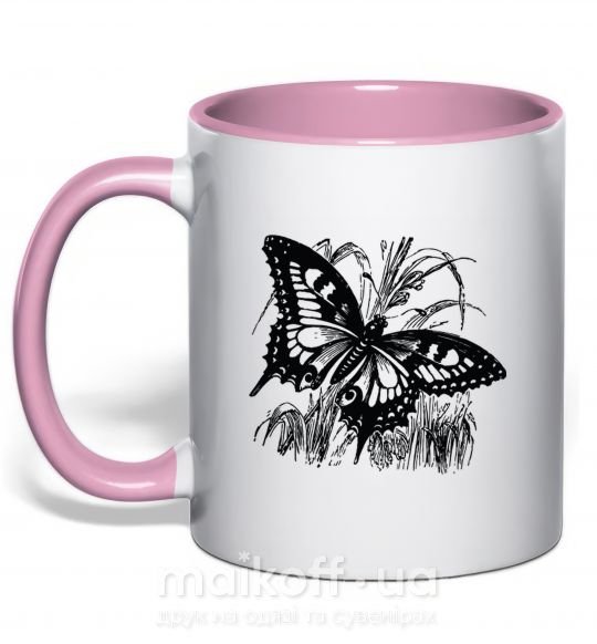 Чашка з кольоровою ручкою Butterfly in plants Ніжно рожевий фото