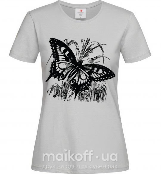 Жіноча футболка Butterfly in plants Сірий фото
