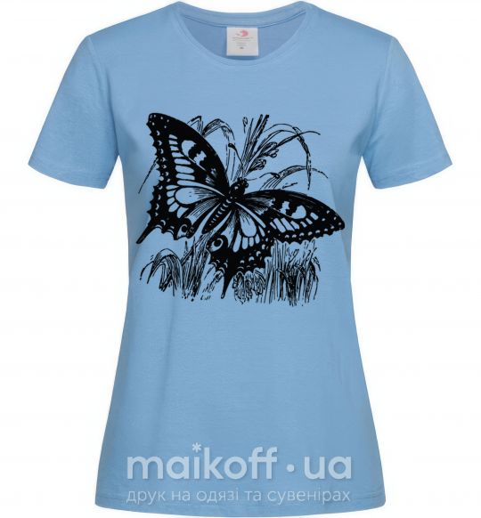 Жіноча футболка Butterfly in plants Блакитний фото