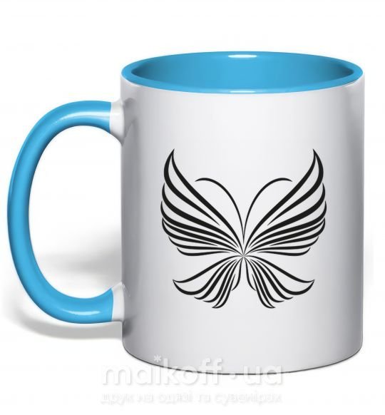 Чашка з кольоровою ручкою Butterfly wings Блакитний фото
