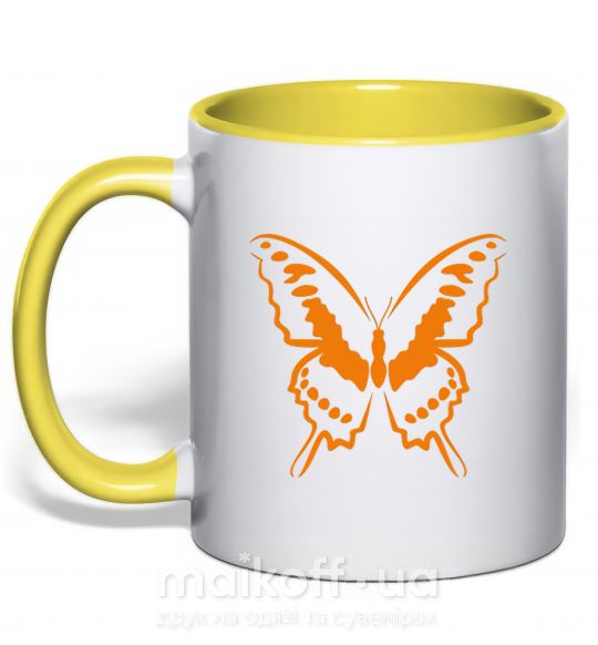 Чашка с цветной ручкой Оранжевая бабочка одноцвет Солнечно желтый фото