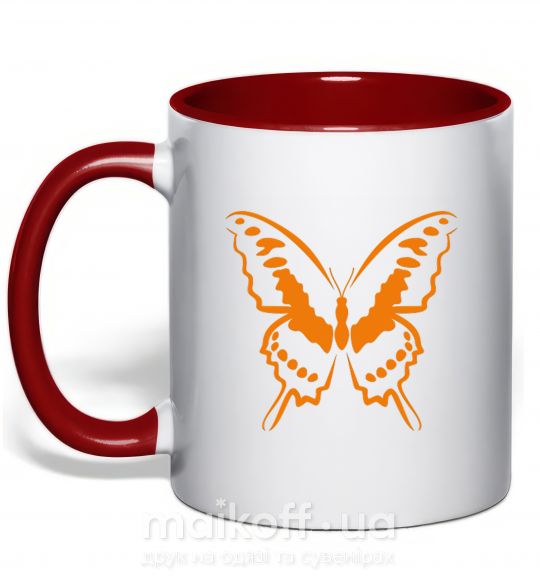 Чашка з кольоровою ручкою Оранжевая бабочка одноцвет Червоний фото