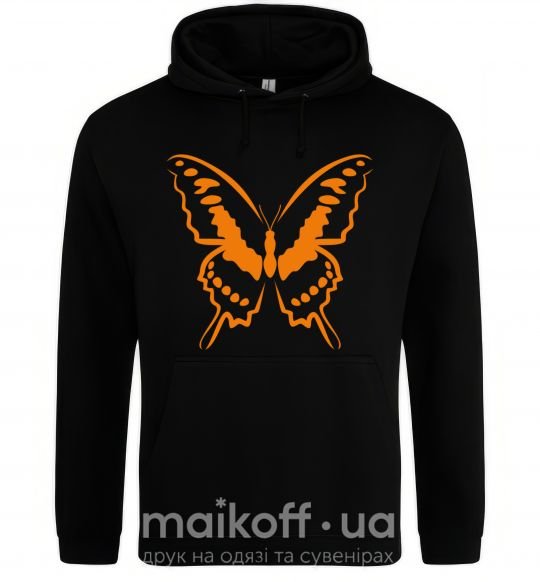Мужская толстовка (худи) Оранжевая бабочка одноцвет Черный фото