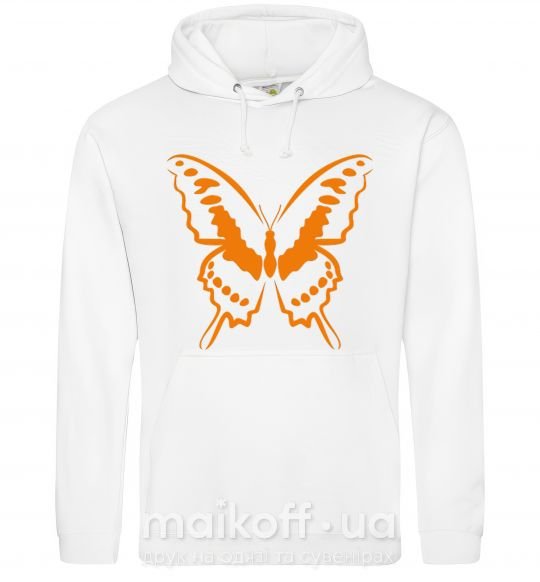 Мужская толстовка (худи) Оранжевая бабочка одноцвет Белый фото