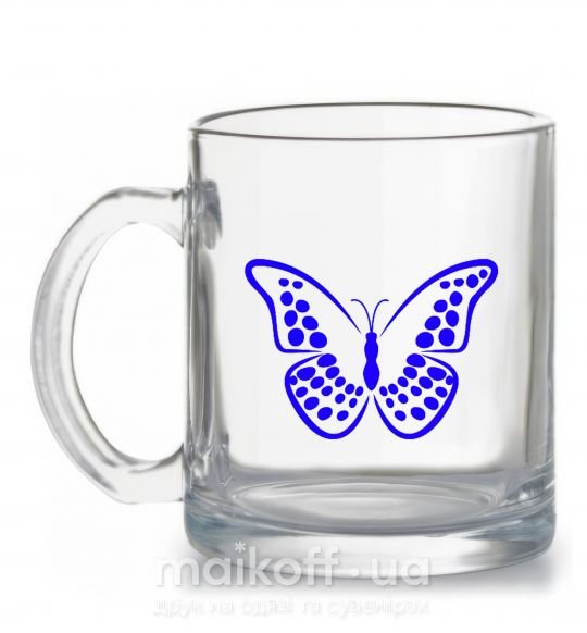 Чашка стеклянная Синяя бабочка Прозрачный фото