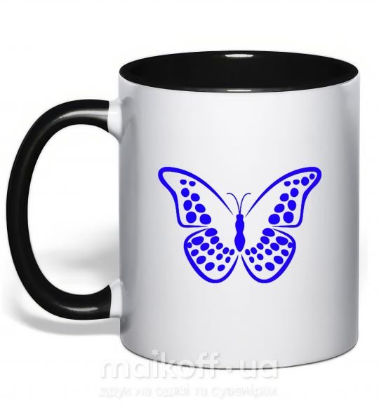 Чашка с цветной ручкой Синяя бабочка Черный фото