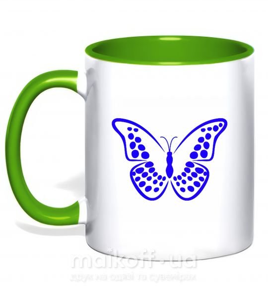 Чашка с цветной ручкой Синяя бабочка Зеленый фото