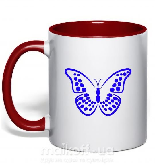 Чашка с цветной ручкой Синяя бабочка Красный фото