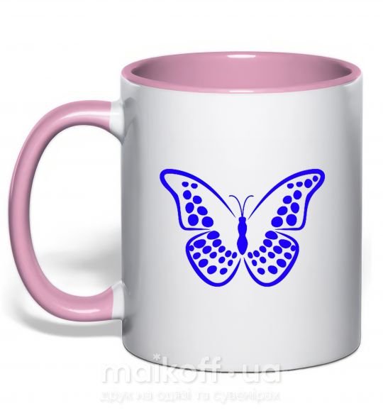 Чашка с цветной ручкой Синяя бабочка Нежно розовый фото