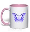 Чашка с цветной ручкой Синяя бабочка Нежно розовый фото