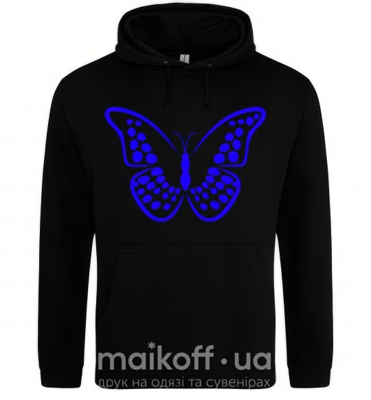 Женская толстовка (худи) Синяя бабочка Черный фото