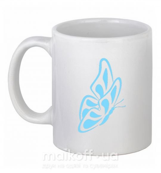 Чашка керамическая Небесно голубая бабочка Белый фото
