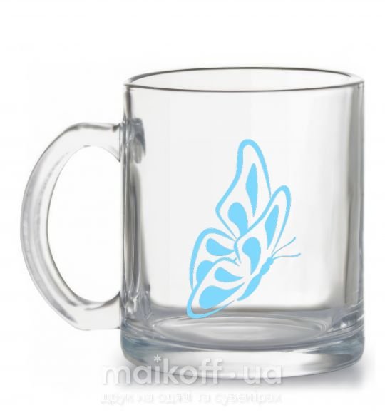 Чашка скляна Небесно голубая бабочка Прозорий фото