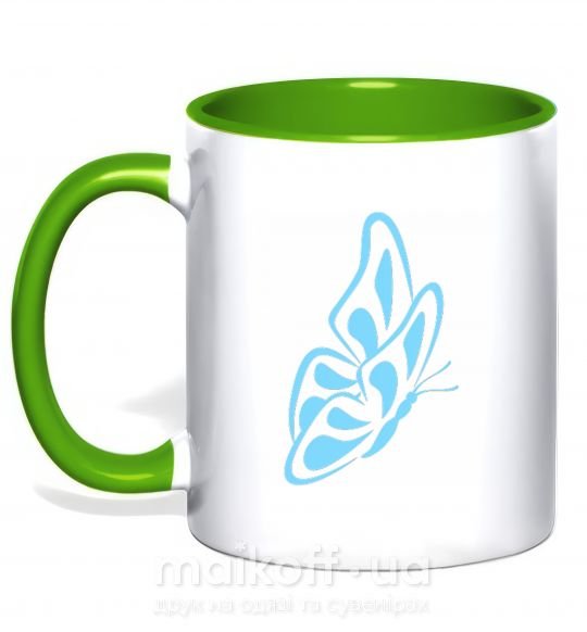 Чашка з кольоровою ручкою Небесно голубая бабочка Зелений фото