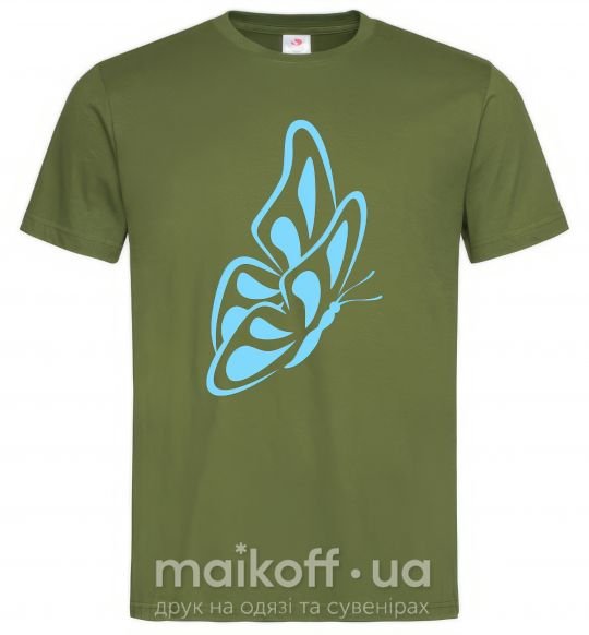 Мужская футболка Небесно голубая бабочка Оливковый фото