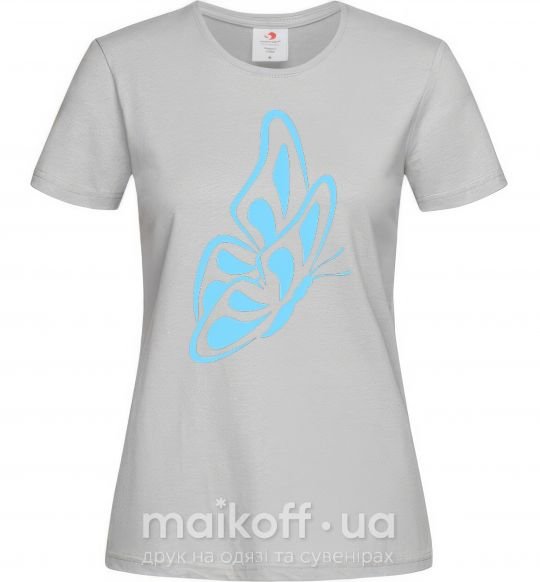 Женская футболка Небесно голубая бабочка Серый фото