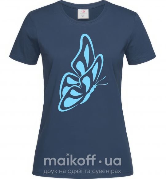 Женская футболка Небесно голубая бабочка Темно-синий фото