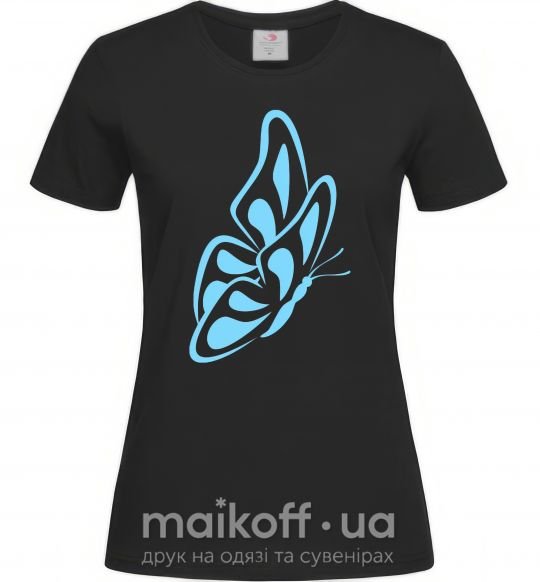 Женская футболка Небесно голубая бабочка Черный фото