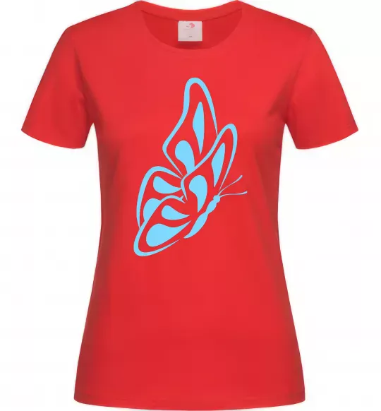 Жіноча футболка Небесно-блакитний метелик Червоний фото