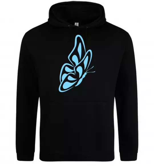 Женская толстовка (худи) Небесно-блакитний метелик Черный фото