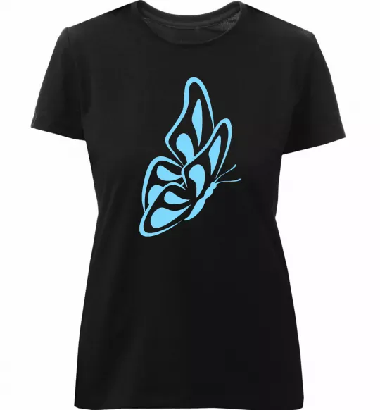 Жіноча преміум футболка Небесно-блакитний метелик Чорний фото