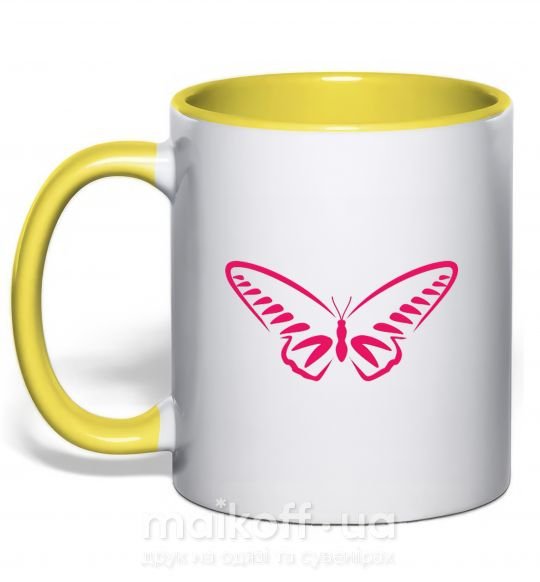 Чашка с цветной ручкой Fuchsia butterfly Солнечно желтый фото