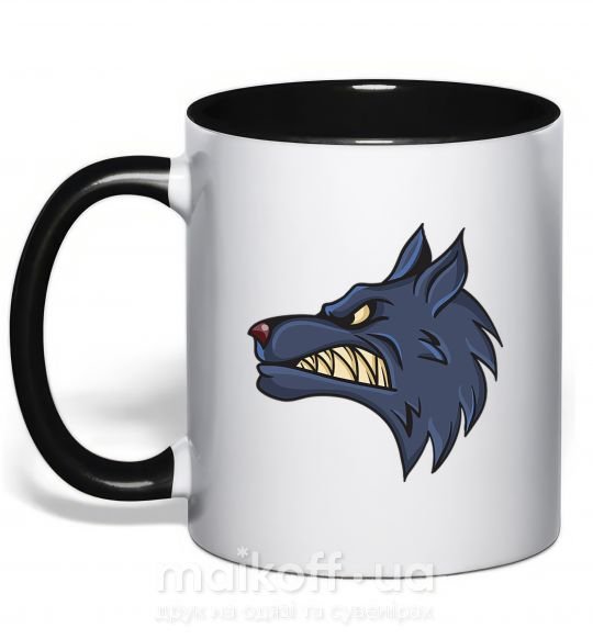 Чашка з кольоровою ручкою Angry wolf Чорний фото