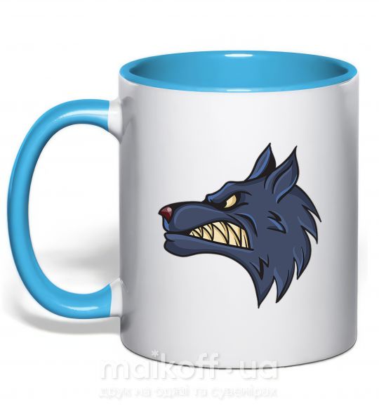 Чашка з кольоровою ручкою Angry wolf Блакитний фото