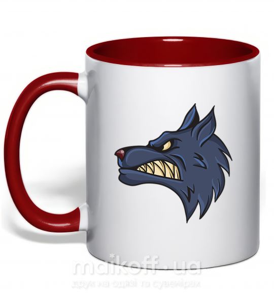 Чашка с цветной ручкой Angry wolf Красный фото