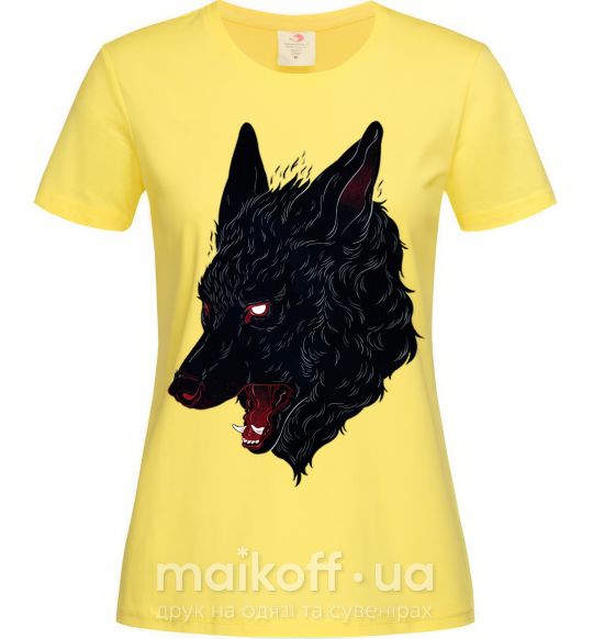 Женская футболка Black red wolf Лимонный фото