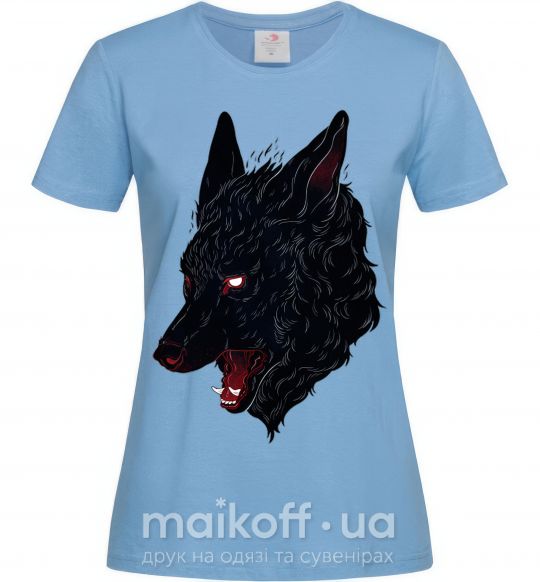 Женская футболка Black red wolf Голубой фото