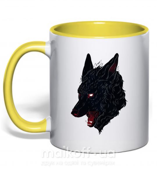 Чашка з кольоровою ручкою Black red wolf Сонячно жовтий фото