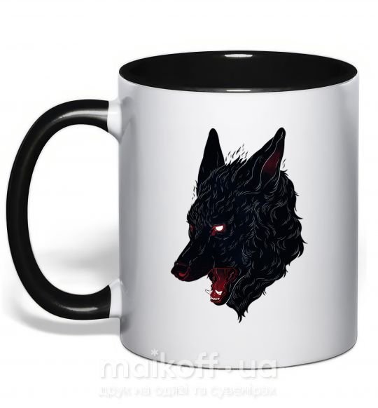 Чашка з кольоровою ручкою Black red wolf Чорний фото