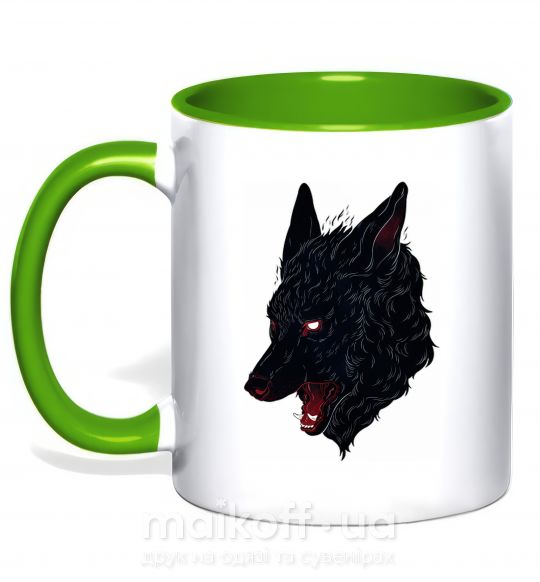 Чашка з кольоровою ручкою Black red wolf Зелений фото