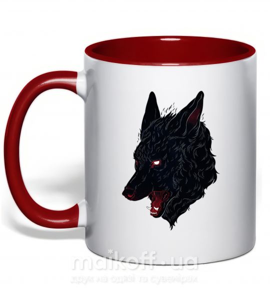 Чашка з кольоровою ручкою Black red wolf Червоний фото