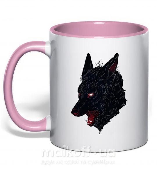 Чашка з кольоровою ручкою Black red wolf Ніжно рожевий фото