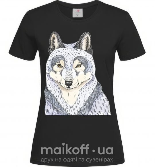 Жіноча футболка Wolf illustration Чорний фото