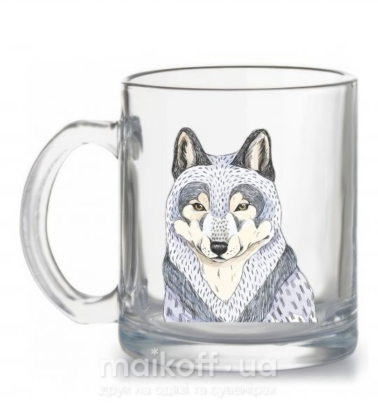 Чашка стеклянная Wolf illustration Прозрачный фото