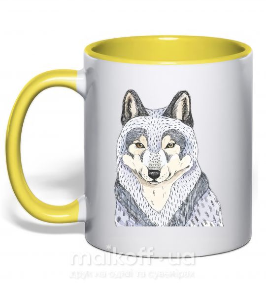 Чашка с цветной ручкой Wolf illustration Солнечно желтый фото