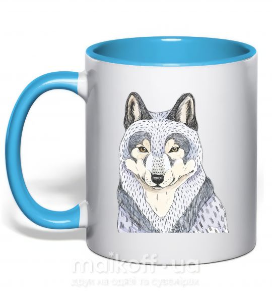 Чашка с цветной ручкой Wolf illustration Голубой фото